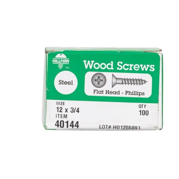 Hillman 40144 12 x 0.75 in. Phillip Flat Head Zinc Plated Steel Wood Screws 77064 - main